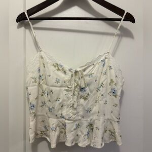 Forever 21 White Floral Lace-Trim Cami with Blue Flowers